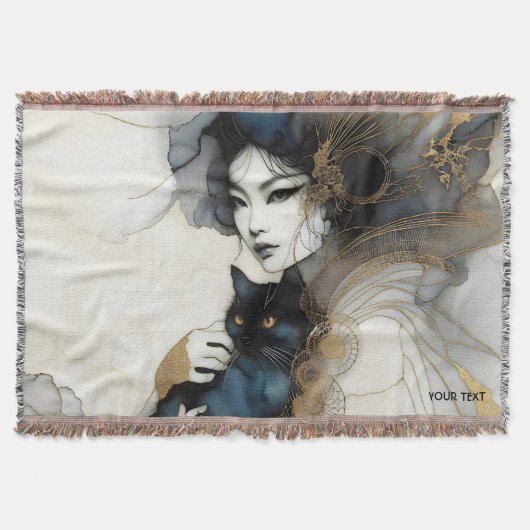 Fantasy Schattige Japans Meisje Cat Deken (Voorkant)