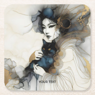 Fantasy Schattige Japans Meisje Cat Kartonnen Onderzetters