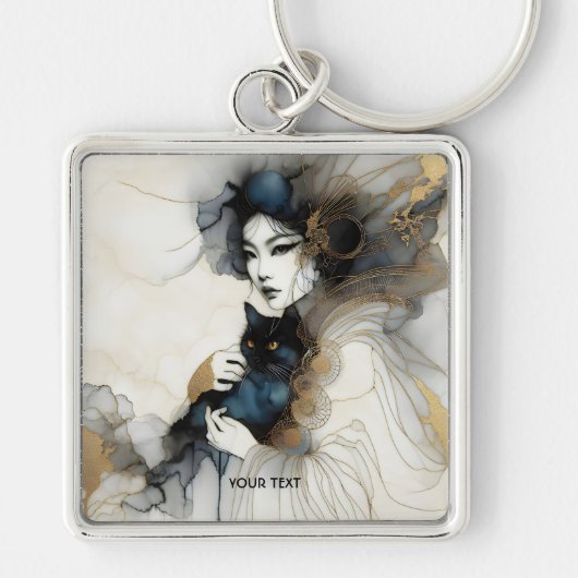Fantasy Schattige Japans Meisje Cat Sleutelhanger (Voorkant)