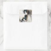 Fantasy Schattige Japans Meisje Cat Vierkante Sticker (Tas)