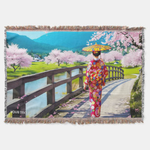 Fantasy Schattige Japans Meisje Wandelen Deken