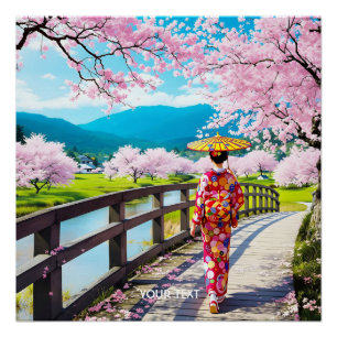 Fantasy Schattige Japans Meisje Wandelen Perfect Poster