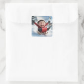 Fantasy Schattige Jongen Sledge Sneeuw Vierkante Sticker (Tas)