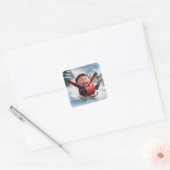 Fantasy Schattige Jongen Sledge Sneeuw Vierkante Sticker (Envelop)