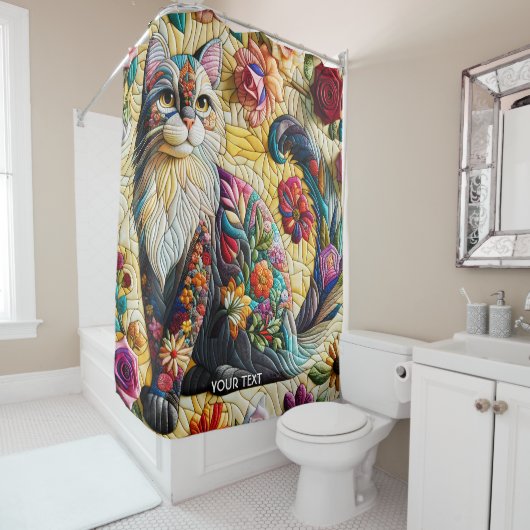 Fantasy Schattige kat Glas in lood Douchegordijn (In situ)