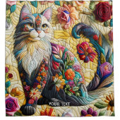 Fantasy Schattige kat Glas in lood Douchegordijn (Voorkant)