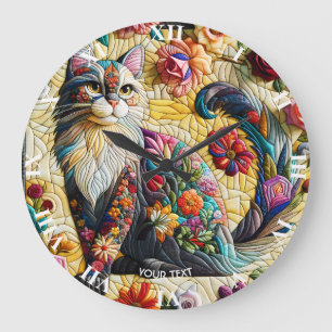 Fantasy Schattige kat Glas in lood Grote Klok