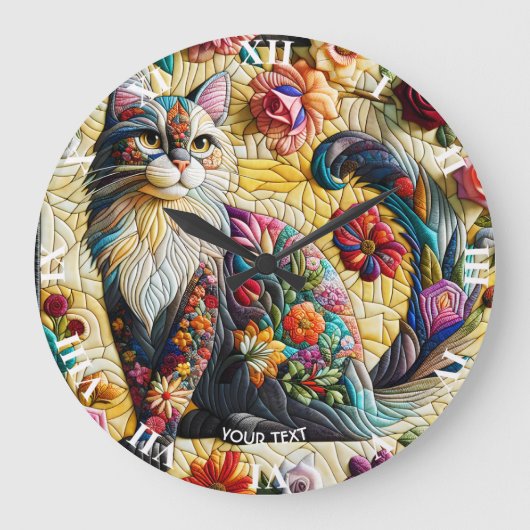 Fantasy Schattige kat Glas in lood Grote Klok (Voorkant)