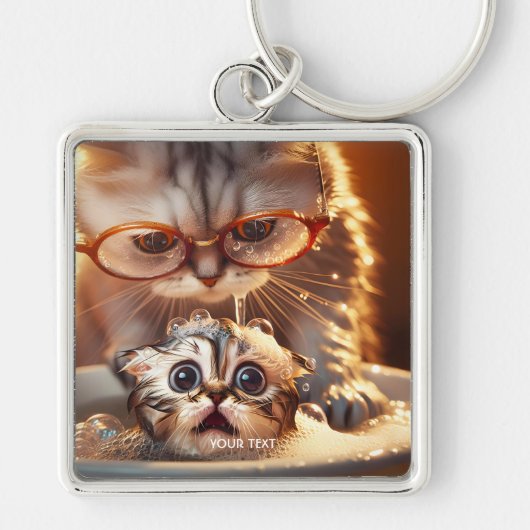Fantasy Schattige Kattenwaskitten Sleutelhanger (Voorkant)