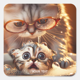 Fantasy Schattige Kattenwaskitten Vierkante Sticker