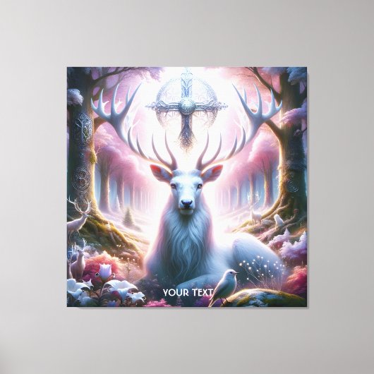 Fantasy Schattige King Deer Flowers Canvas Afdruk (Voorkant)