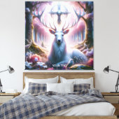 Fantasy Schattige King Deer Flowers Canvas Afdruk (Insitu (Slaapkamer))