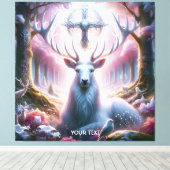 Fantasy Schattige King Deer Flowers Canvas Afdruk (Insitu (Houten vloer))