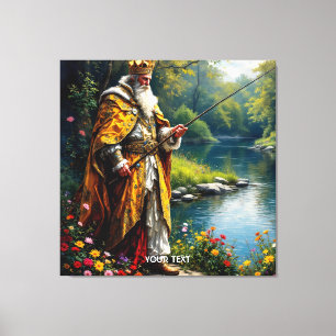 Fantasy Schattige King Gevist in River Canvas Afdruk