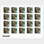 Fantasy Schattige King Gevist in River Vierkante Sticker (Vel)