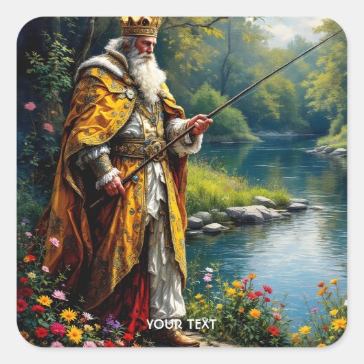 Fantasy Schattige King Gevist in River Vierkante Sticker (Voorkant)