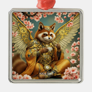 Fantasy Schattige King Tanuki Tea Metalen Ornament
