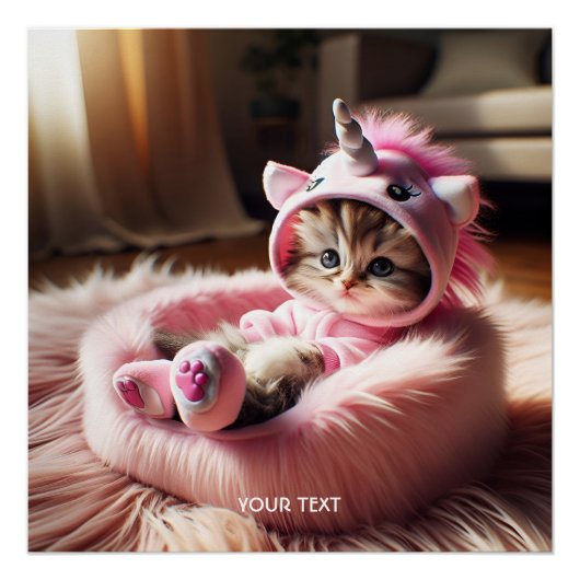 Fantasy Schattige Kitten eenhoorn bed Perfect Poster (Voorkant)