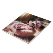 Fantasy Schattige Kitten eenhoorn bed Tegeltje (Zijkant)