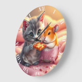 Fantasy Schattige Kitten Hamster Pizza Grote Klok (Hoek)