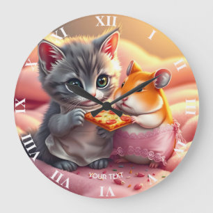 Fantasy Schattige Kitten Hamster Pizza Grote Klok