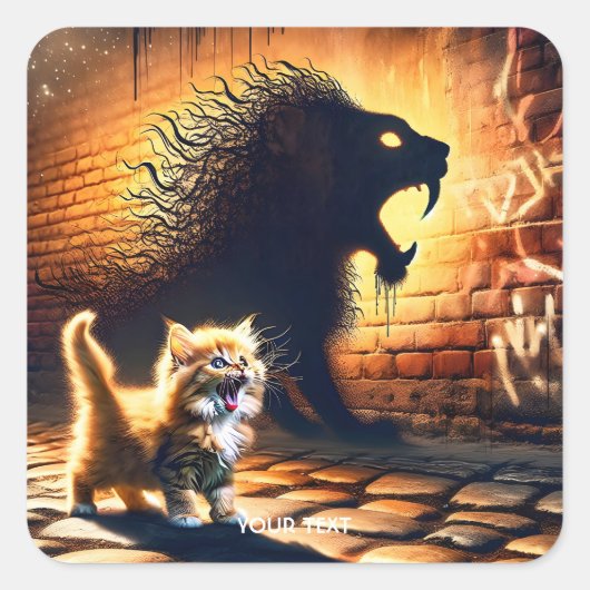 Fantasy Schattige Kitten Lion Shadow Vierkante Sticker (Voorkant)