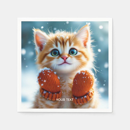 Fantasy Schattige Kitten Mittens Sneeuw Servet (Voorkant)