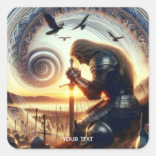 Fantasy Schattige Knight Sword Legend Vierkante Sticker