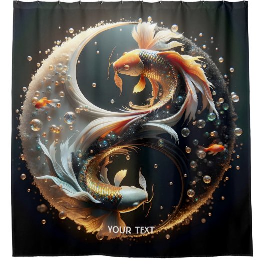 Fantasy Schattige Koi Yin Yang Douchegordijn (Voorkant)