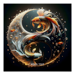 Fantasy Schattige Koi Yin Yang Perfect Poster