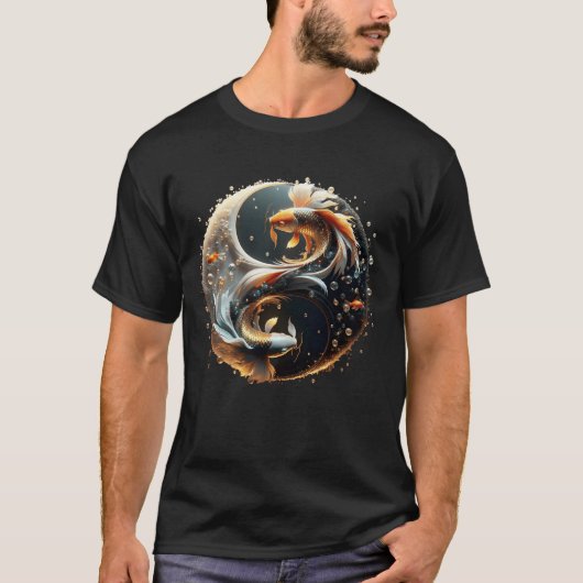 Fantasy Schattige Koi Yin Yang T-shirt (Voorkant)