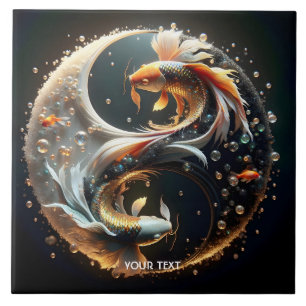 Fantasy Schattige Koi Yin Yang Tegeltje