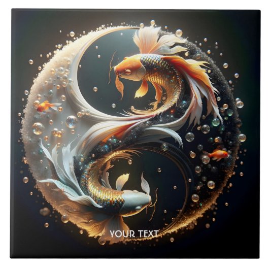 Fantasy Schattige Koi Yin Yang Tegeltje (Voorkant)