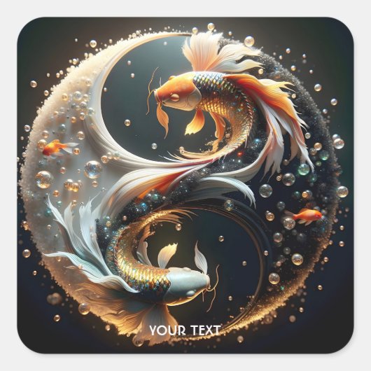 Fantasy Schattige Koi Yin Yang Vierkante Sticker (Voorkant)