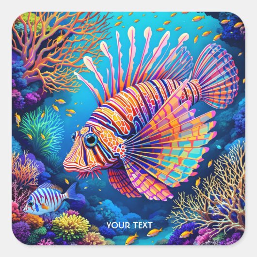 Fantasy Schattige koraalrif van Lionfish Vierkante Sticker (Voorkant)