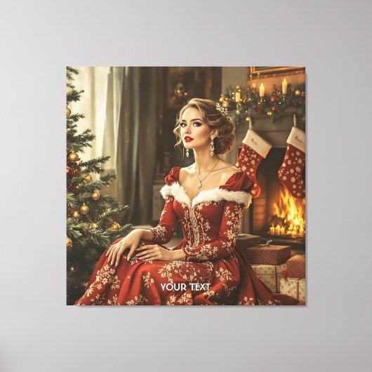 Fantasy Schattige Lady Nieuwjaar Canvas Afdruk (Voorkant)