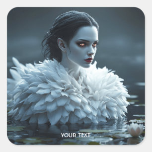 Fantasy Schattige Lake Swan White Vierkante Sticker