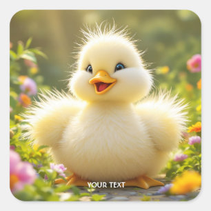 Fantasy Schattige Laughing Fluffy Duck Vierkante Sticker