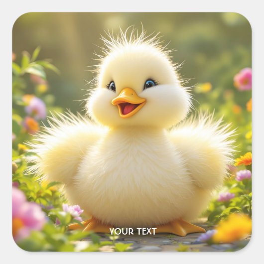 Fantasy Schattige Laughing Fluffy Duck Vierkante Sticker (Voorkant)