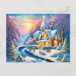 Fantasy Schattige levendig kerst sprookjesdorp Feestdagenkaart