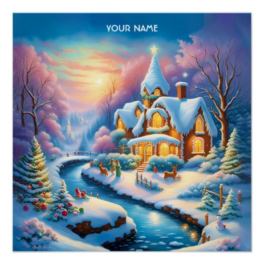 Fantasy Schattige levendig kerst sprookjesdorp Perfect Poster (Voorkant)