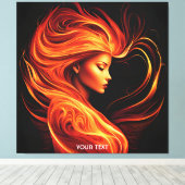 Fantasy Schattige levendig meisje vuur vlammen Canvas Afdruk (Insitu (Houten vloer))