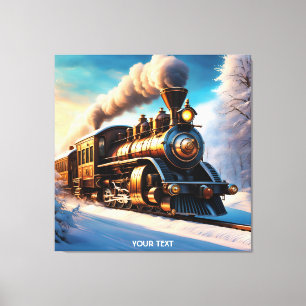 Fantasy Schattige levendige oude treinwinter Canvas Afdruk