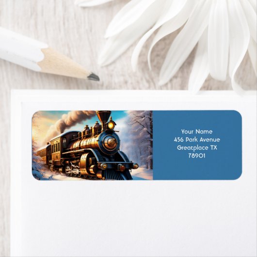 Fantasy Schattige levendige oude treinwinter Etiket (Insitu)