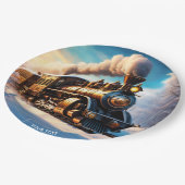 Fantasy Schattige levendige oude treinwinter Papieren Bordje (Gekanteld)