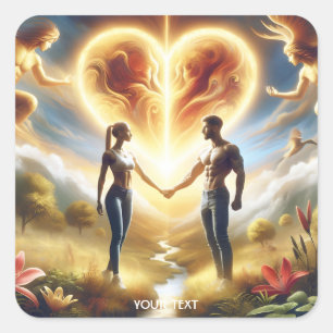 Fantasy Schattige Liefde Zon Hart Vierkante Sticker