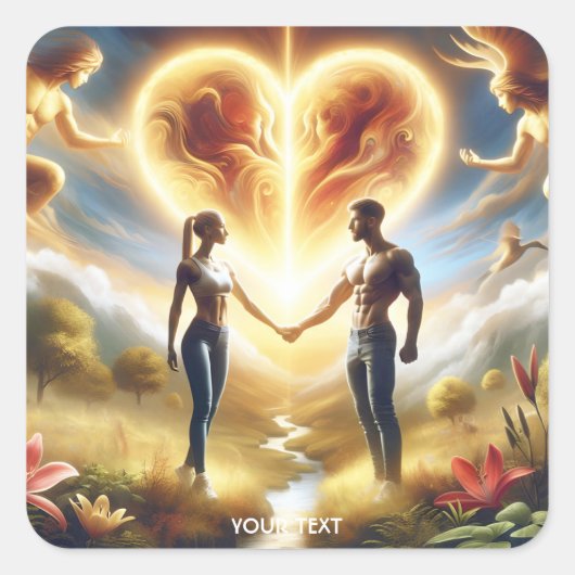 Fantasy Schattige Liefde Zon Hart Vierkante Sticker (Voorkant)