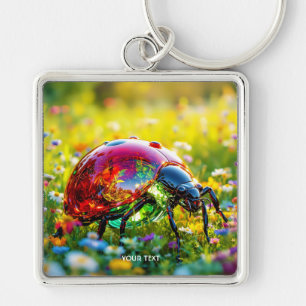 Fantasy Schattige lieveheersbeestje gepolijst glas Sleutelhanger