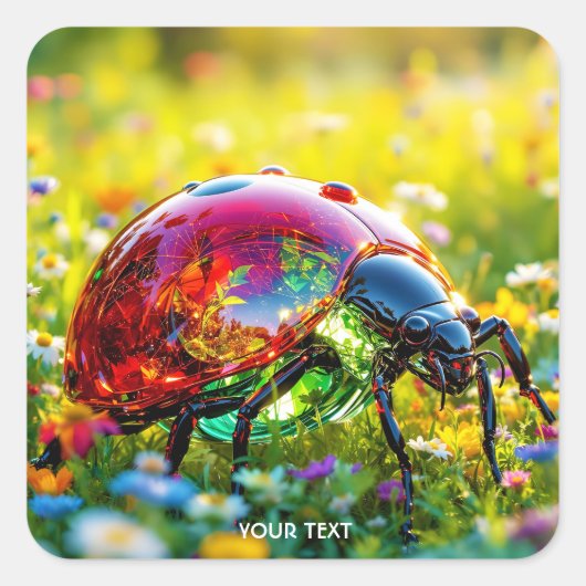Fantasy Schattige lieveheersbeestje gepolijst glas Vierkante Sticker (Voorkant)