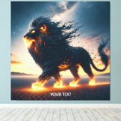 Fantasy Schattige Lion Desert Fire Canvas Afdruk (Insitu (Houten vloer))